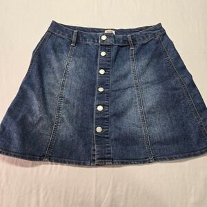 Mossimo Supply Co. Denim Skirt Button Front A-Line Blue Jean Skirt Size 10